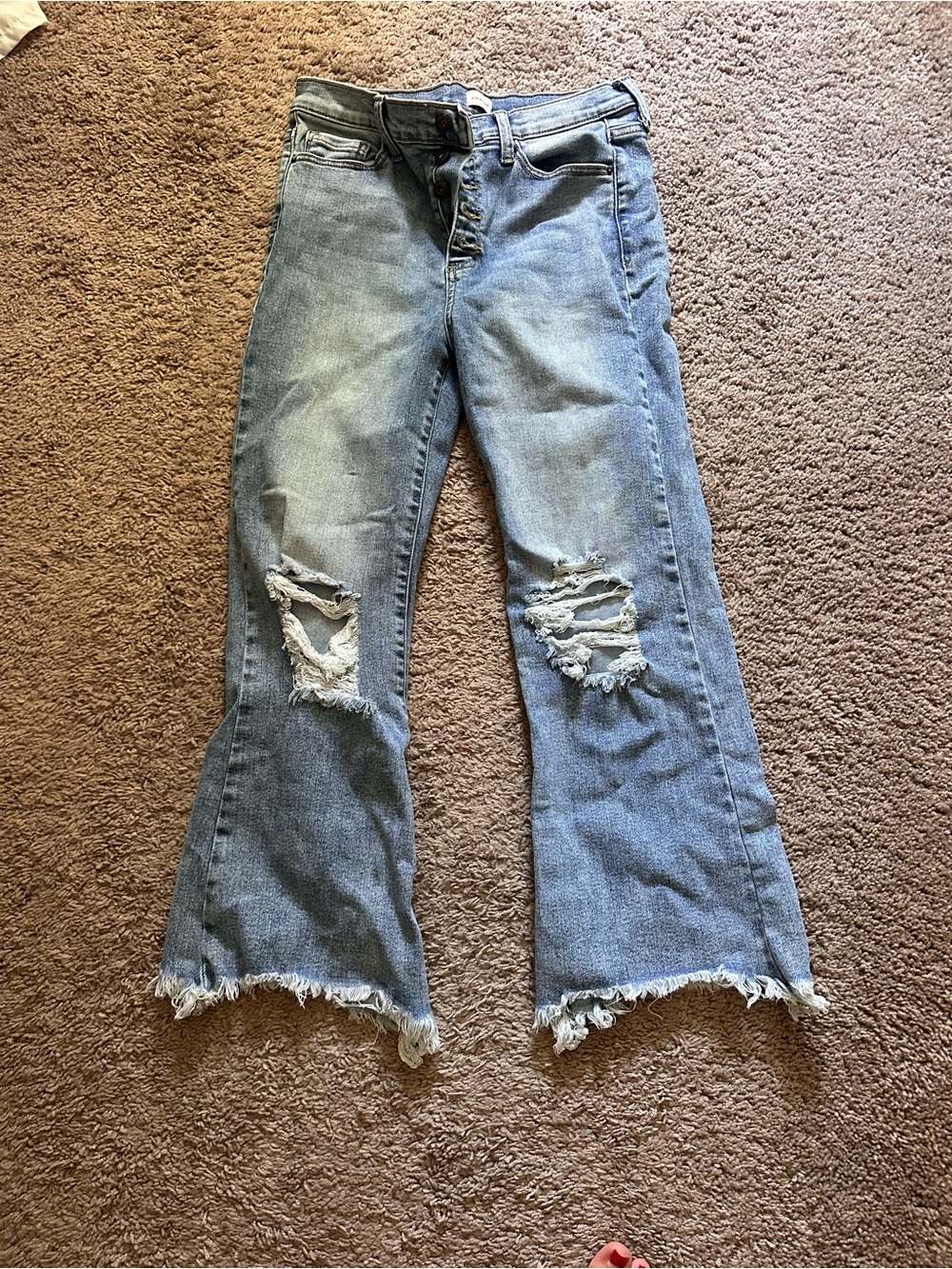 Sneak Peek Light Blue Distressed Flare Jeans
